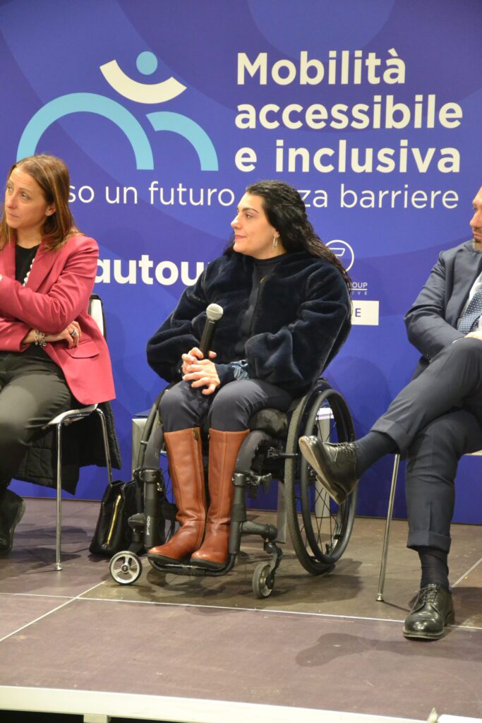 Angela Procida, campionessa paralimpica, nel corso dell'evento sulla mobilità accessibile organizzato da Autouno Group